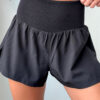 Black Solid Color Ribbed Patchwork High Waist Athletic Shorts