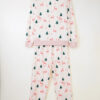 Pink Bow Christmas Tree Print Contrast Striped Banding 2pcs Lounge Set