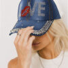 Ashleigh Blue Rhinestone Embellished LOVE Lip Denim Baseball Cap