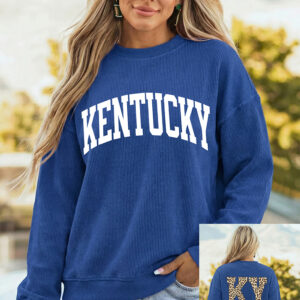 Dark Blue Raised Rib KENTUCKY/ Leopard KY Printed Sweatshirt