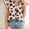 Khaki Leopard Printed Ruffle Sleeve Summer Blouse
