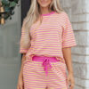 Yellow Stripe Drop Shoulder Boxy Casual Terry Short Set