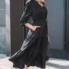 Black Flounced Bracelet Sleeve V Neck Tiered Maxi Dress