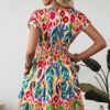 Sky Blue Abstract Print V Neck Dolman Sleeve Ruffle Tiered Mini Dress
