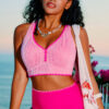 Navy Blue Shell Stitched Trim V Neck Textured Mix and Match High Waist Bikinis