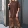 Black Floral Patchwork Short Sleeve T Shirt Loose Maxi Dress