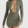 Green Long Sleeve Bodycon Bandage Dresses