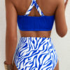 Navy Blue Shell Stitched Trim V Neck Textured Mix and Match High Waist Bikinis