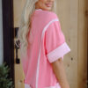 Peach Blossom Half Sleeve Raw Seam High Low Side Split Top