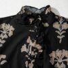 Black Floral Print Frilled Collar Short Puff Sleeve Maxi Dress