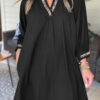 Black Contrast Trim V Neck Bracelet Sleeve Shift Mini Dress