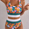 Dearlove Green Floral Print Racerback Cutout High Waist 2pcs Bikini