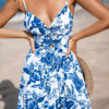 Sky Blue Twisted Bust Spaghetti Straps Backless Floral Maxi Dress