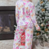 Pink Striped Bow Print Contrast Piping Trim Shirt and Pants 2pcs Pajama Set