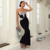 Fashionable sexy V-neck diamond chest cup mesh backless bandage dress