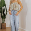 White Boho Floral Spaghetti Strap Ruffle Summer Tank Top