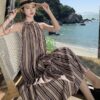 Women's Striped Dresses Summer Party Club A-line Dress Elegant Female Vintage  Off Shoulder One Piece Dress Clothes