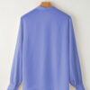 Sky Blue Solid Color V Neck Breezy Long Sleeve Blouse