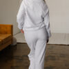 Light Grey Polo Collar V Neck Pullover and Drawstring Sweatpants Set