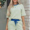 Yellow Stripe Drop Shoulder Boxy Casual Terry Short Set