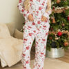 White Christmas Pattern Long Sleeve Shirt and Pants Pajama Set