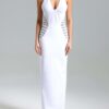 White hanging neck V-neck mesh elegant slim party evening dress