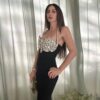 European and American sexy neck hanging bandage dress