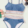 Dusk Blue Colorful Stitch Border Detail 2pcs High Waist Bikini Swimsuit