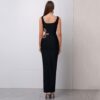 Black mesh diamond long sleeveless square neck high-end dress