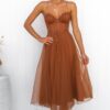 Elegant and sexy suspender mesh party evening dress