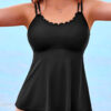Black 2pcs Solid Color Spaghetti Straps Tankini Set