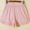 Light Pink Floral Trim Ribbon Knot Striped Casual Shorts
