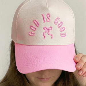 Pink GOD IS GOOD Embroidered Bow Color Block Baseball Cap