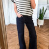Black Stripe Bow Applique Short Sleeve Sweater