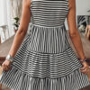 Sky Blue Stripe U Neck Sleeveless Loose Fit Mini Dress