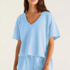 Mint Green V Neck Drop Shoulder Tee and Patchwork Drawstring Elastic Waistband Shorts Set