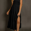 Rose Shirred Pleated Square Neck Sleeveless Midi Dress