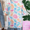 Multicolour Vibrant Paisley Printed Button Keyhole Puff Sleeve Blouse