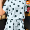 Black Polka Dot Print Loose Tee Drawstring Elastic Waist Short Set