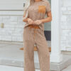 Sky Blue Stripe Crew Neck Tee Drawstring Waist Cropped Pants Set
