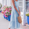 Bonbon Solid Color Ruffle Trim High Waist Sleeveless Maxi Dress