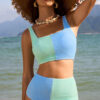 Black Corded Solid Square Neck Bikini Swimsuit