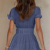 Blue Deep V Neck Self-tie Knotted Front Layered Flare Mini Dress