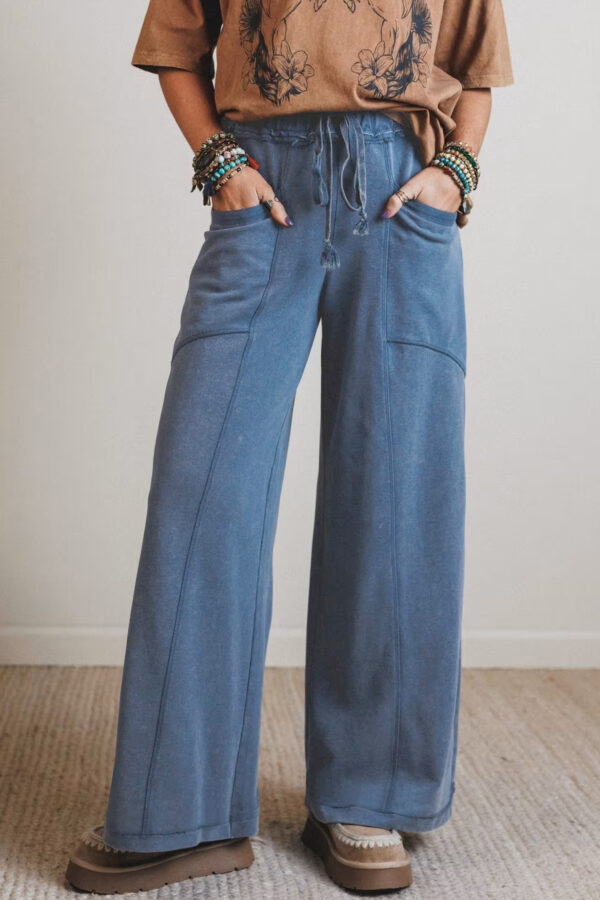 Ashleigh Blue Mineral Wash Drawstring Retro High Waist Wide Leg Western Pants