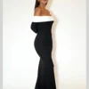 Shoulder Contrast Color Knitted Maxi Dress