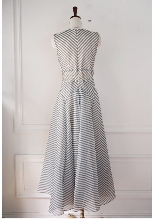 Striped High Waist Party Evening Dress