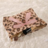 Camel Ribbon Bow Leopard Print Ribbed Cloth Makeup Bag