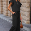 Apricot Textured Ruffled Sleeve Zipped Top and Wide Leg Pants Set