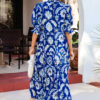 Blue Wild Floral Print Frilled Collar Half Sleeve Long Dress