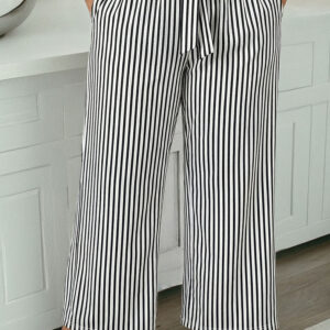 Black Stripe Plus Size Loose Straight Casual Pants